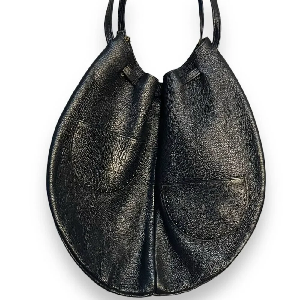 Pebble Faux Leather Shoulder Bag Women's Dark Blue Western Boho Hobo Pockets VTG